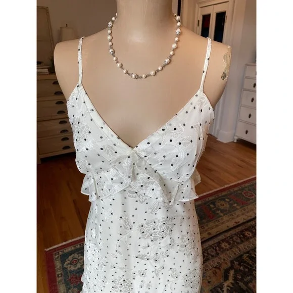 Lucky Brand White Floral Burnout Polka Dot Ruffle High Low Slip Dress 6ELZU808 L - Picture 2 of 14